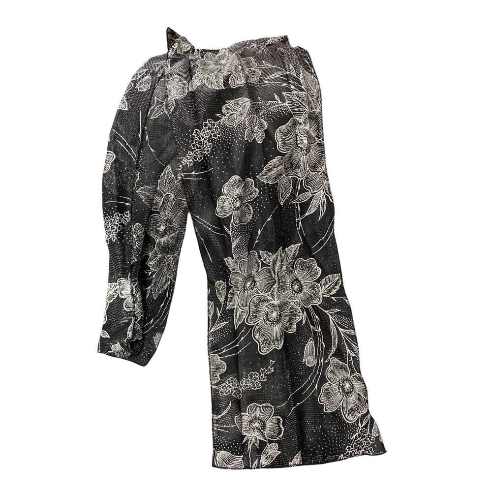 Womens Black Silver Metallic Floral Sheer Scarf Wrap Approx 48" long